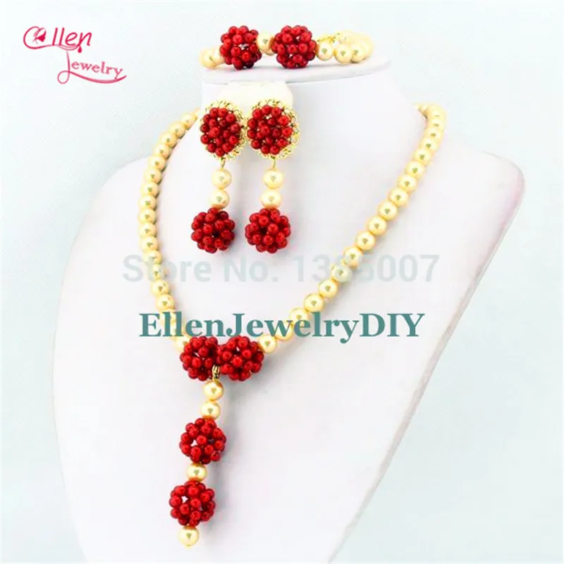 Комплект ювелирных изделий из африканских коралловых бусин в нигерийском