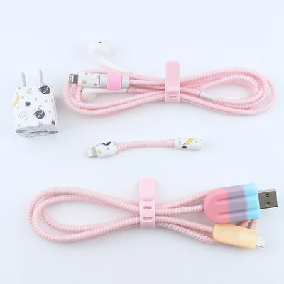 style 9 Мороженое милый мультфильм USB кабель наушники протектор набор с кабелем Стикеры для намотки Спиральный шнур протектор для iphone - Цвет: style 9