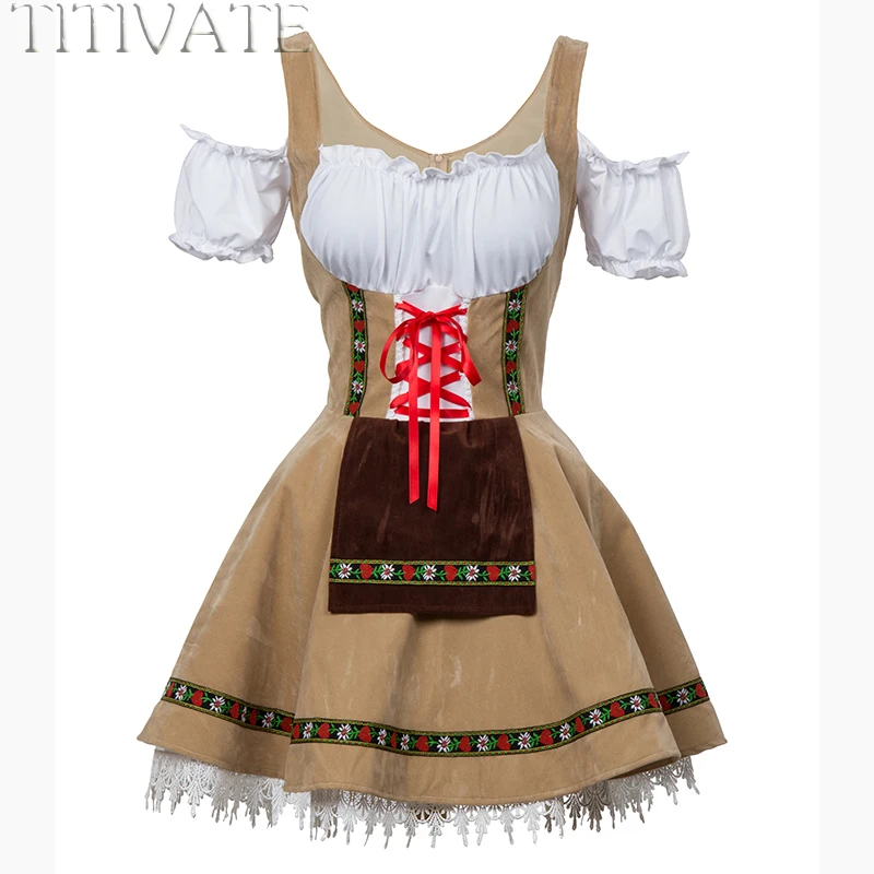 Tivate Модное Пиво oktoberfest девушка костюм горничной Wench Германия Bavarian короткий рукав