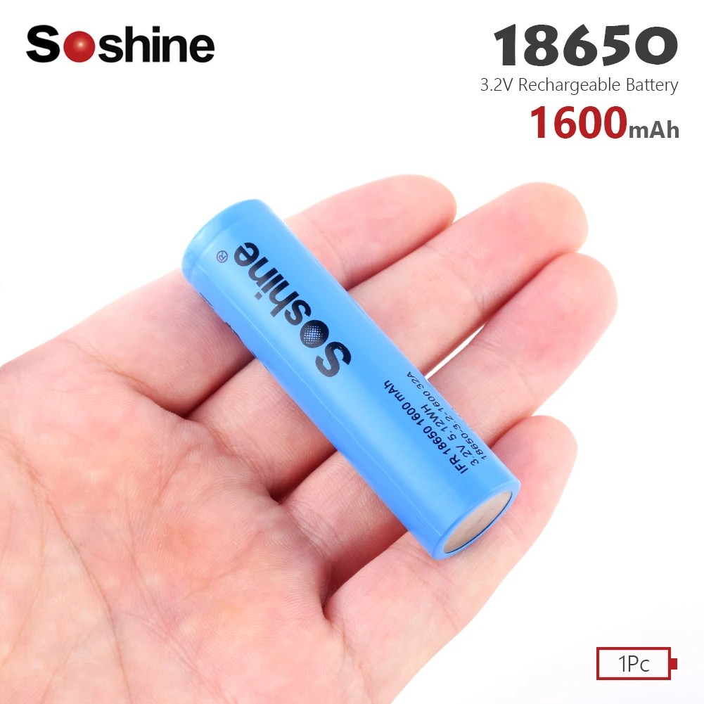 1 PCS Soshine LiFePO4 18650 аккумуляторная батарея 3,2 V 1600mAh запасная батарея безопасные батареи для промышленного использования для фонариков - Цвет: 1 PCS