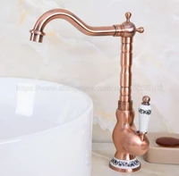 antique red copper deck mounted bathroom basin faucet hot and cold bathroom sink mixer taps znf638