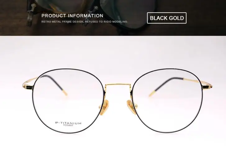 Black gold Новые мужские дизайнерские очки Оптические Ретро оправы для очков женские титановые винтажные круглые оправы для очков стильные оправы - Цвет оправы: Black gold