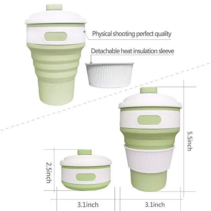 350ml collapsible coffee silicone cup with Lid folding water tea cup reusable travel Drinkware BPA free eco friendly make health
