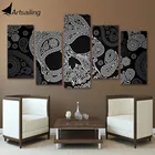 HD картина с изображением сахарного черепа, 5 панелей, холст, настенное искусство, черно-белая стена для гостиной, украшение, печать, плакат, картина