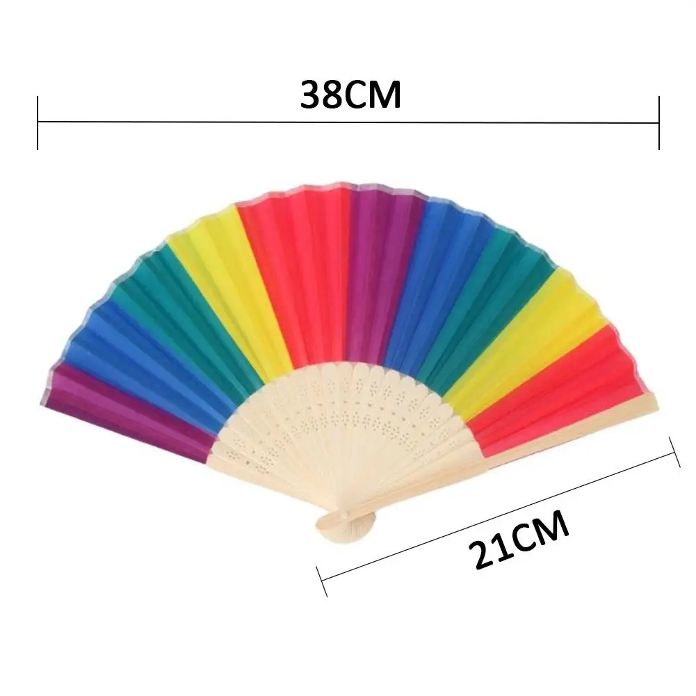 7 дюймовый красочный Радужный Ручной Веер бамбуковые кости веер в лавсан