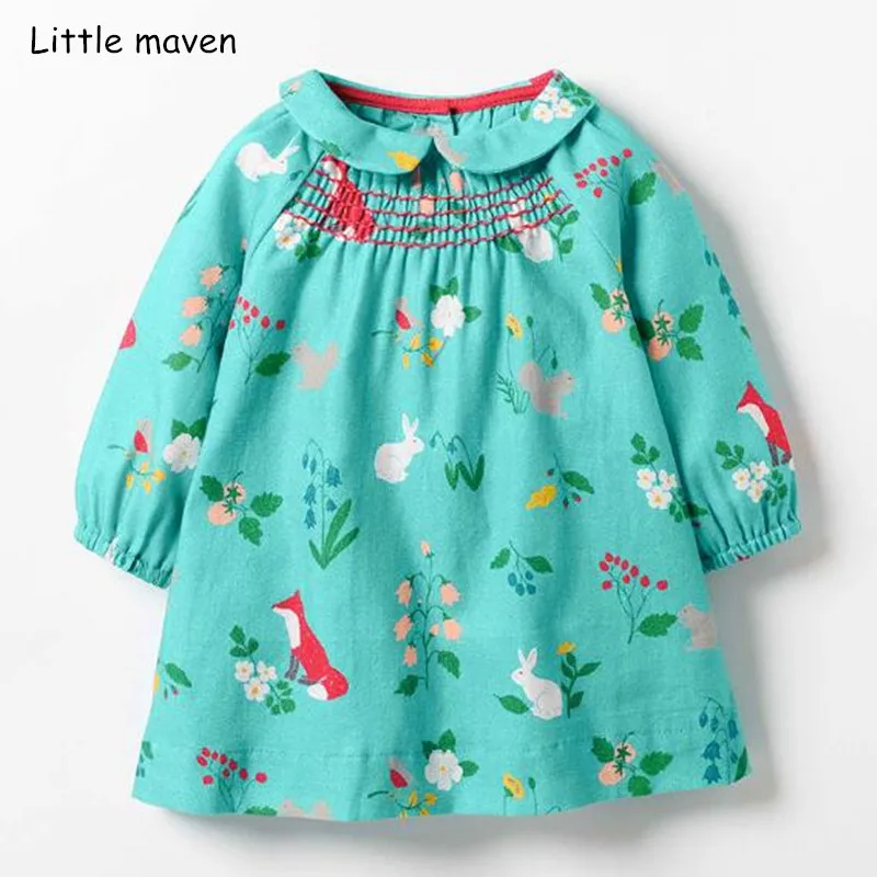 Little maven kids brand 2018 autumn new design children's dress baby girls clothes Cotton grass animal print girl dresses S0384 | Детская