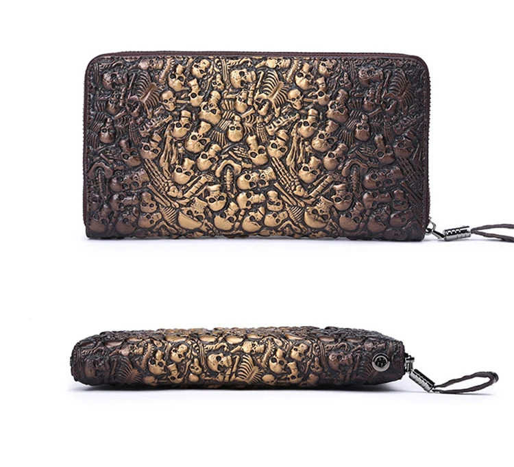 Мужской Длинный кошелек из натуральной кожи с черепом на молнии клатч iPhone7