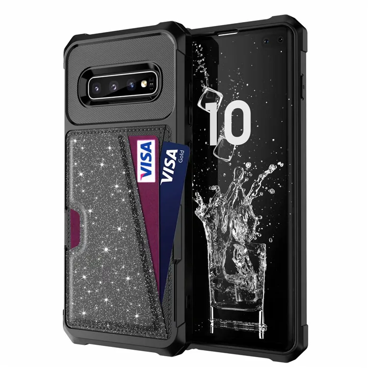 Черный Чехол для samsung Galaxy S10 S10E S9 Plus Note 9 с блестящими стразами и магнитной подставкой для автомобиля, чехол-бумажник для карт, чехол для samsung S 10 9 Plus - Цвет: Черный