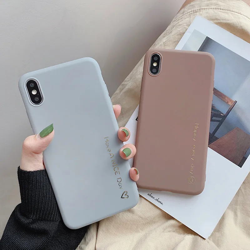 Art Pure Color Retro Letter Korean Phone Case For iPhone X Xs XR Xsmax 7 Puls 6 6S 8 Cases Cute Soft Silicone Cover |