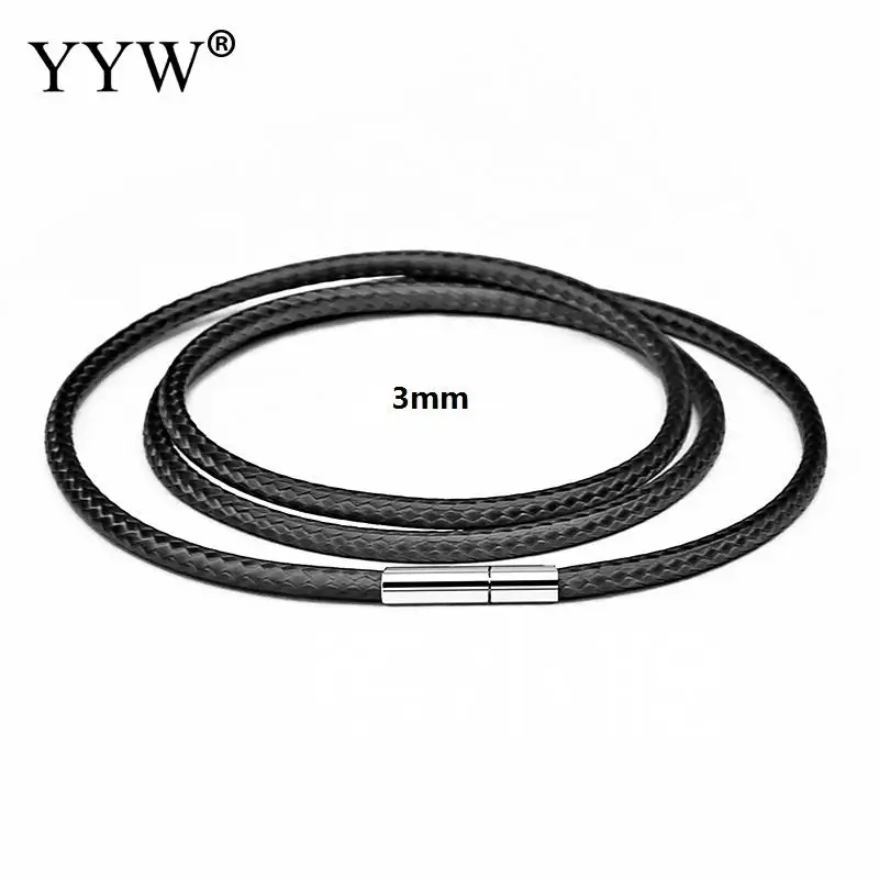 black 3mm 41-70 см 1-3 мм черный кожаный шнур ожерелье Шнур Воск Веревка для DIY ожерелье s ювелирные изделия кружево цепь с нержавеющей стали поворотный застежка - Окраска металла: black 3mm
