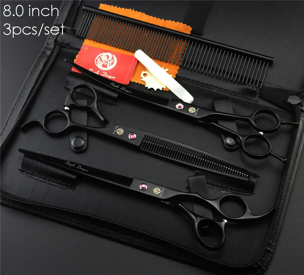 8 inch 3pcs set Фиолетовый дракон 7 дюймов 8 дюймов профессиональные ножницы для стрижки собак прямые и филировочные и изогнутые ножницы 4 шт./3 шт. набор стрижка для домашних животных инструменты - Цвет: 8 inch 3pcs set