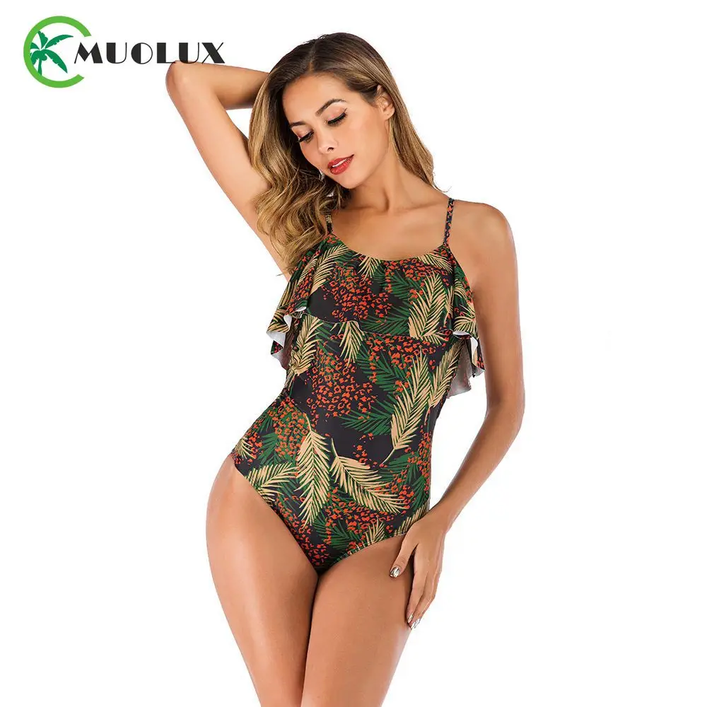 Женский купальный костюм с открытыми плечами и рюшами купальник открытой спиной