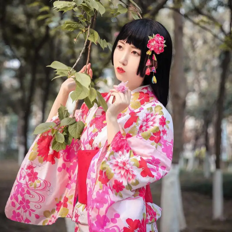 Женское платье с цветочным принтом розовое элегантное официальное в японском