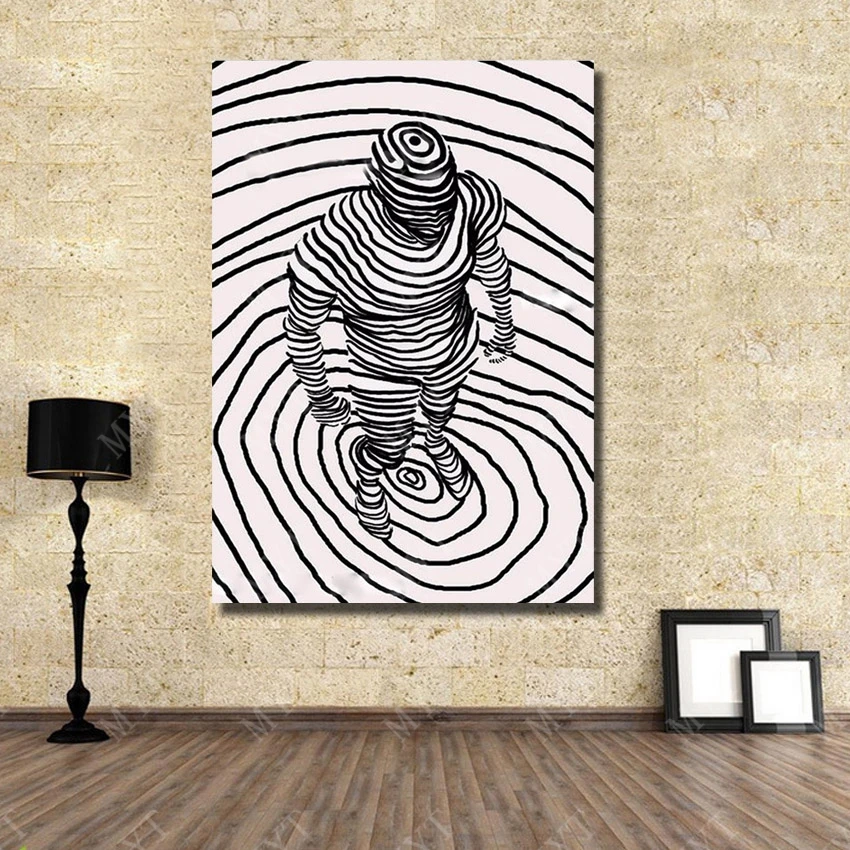 Человек стоят в вихревой белый и черный цвет абстрактный 1 шт. холст стены