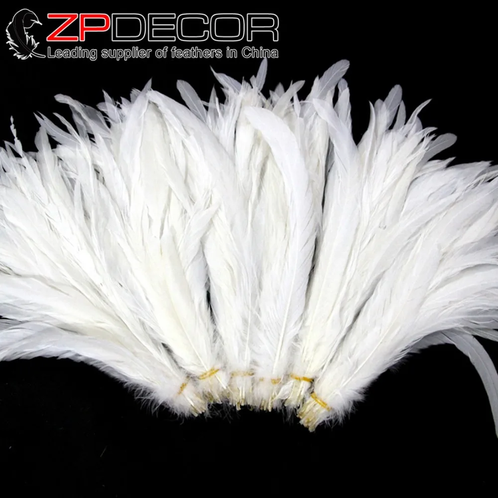 

ZPDECOR 200pcs/lot 30-35cm Real Wholesale Bulk Snow White Rooster Feathers For Carnival Headdress Dance Costumes