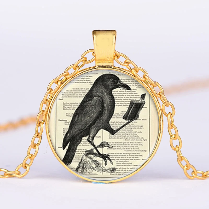 Азиатских Винтаж Ворон ожерелье ворона для чтения книг изображение стеклянный