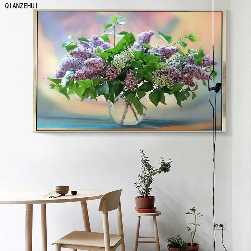 QIANZEHUI Стразы DIY пластиковые поделки алмазные животные фиолетовая ваза цветок