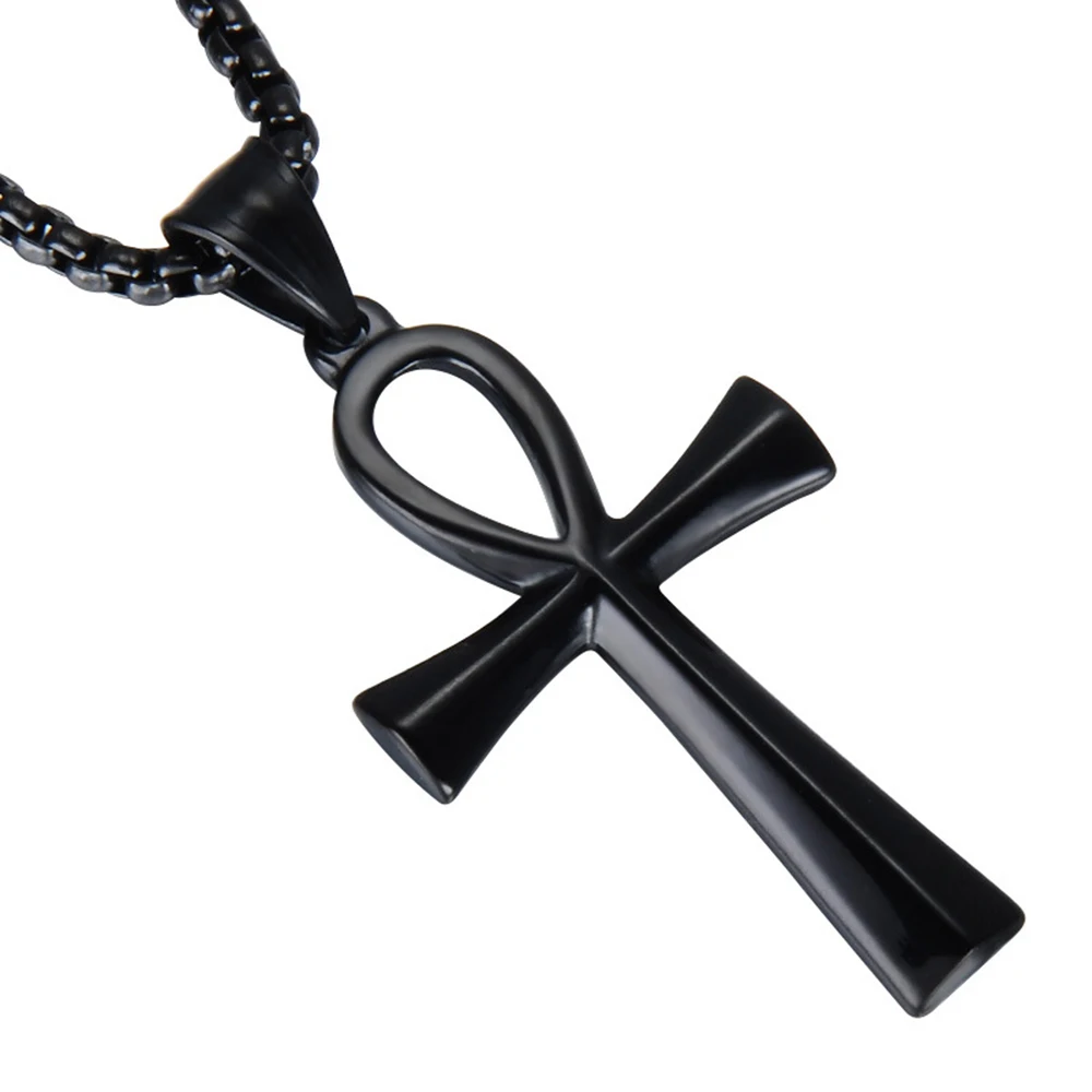 Модное ожерелье из нержавеющей стали Ankh Cross серебряное черное желтое золото