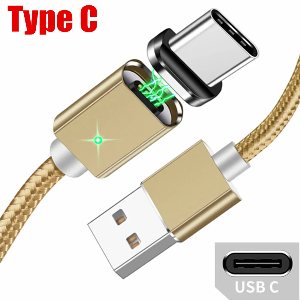 Gold Type C Cable Магнитный зарядный кабель OLAF для Xiaomi huawei, быстрый зарядный Магнитный кабель Micro usb type C для iPhone XS X, светодиодный шнур с магнитным проводом - Цвет: Gold Type C Cable