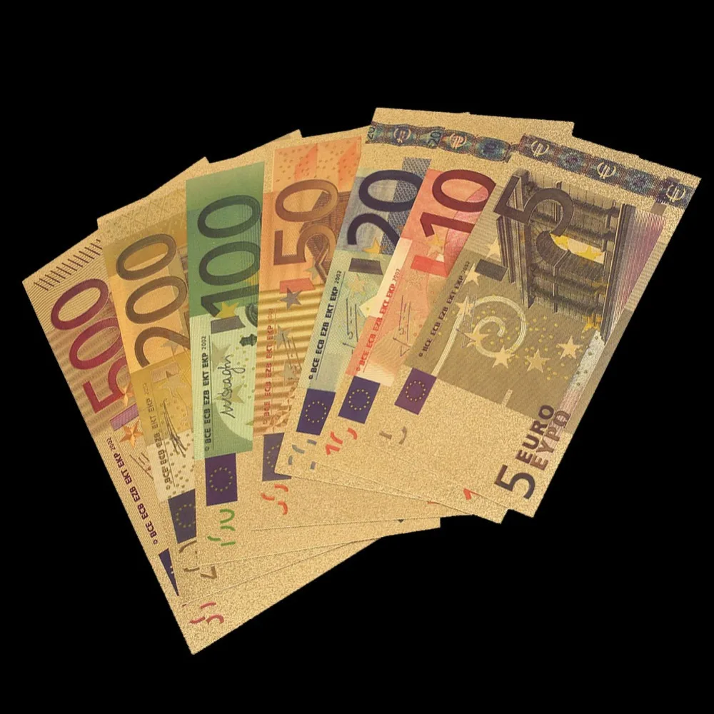 7 шт./компл. Цвет Банкноты евро комплекты 5 10 20 50 100 200 500 EUR 24K Золотая фольга банкнот памятная монета домашние декорации купюр