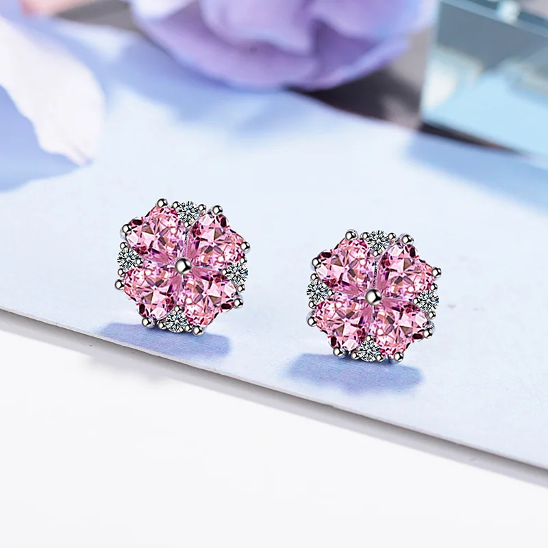 

Promotion 925 sterling silver shiny cz zircon Cherry blossoms flower ladies`stud earrings jewelry women gift Anti allergy girls
