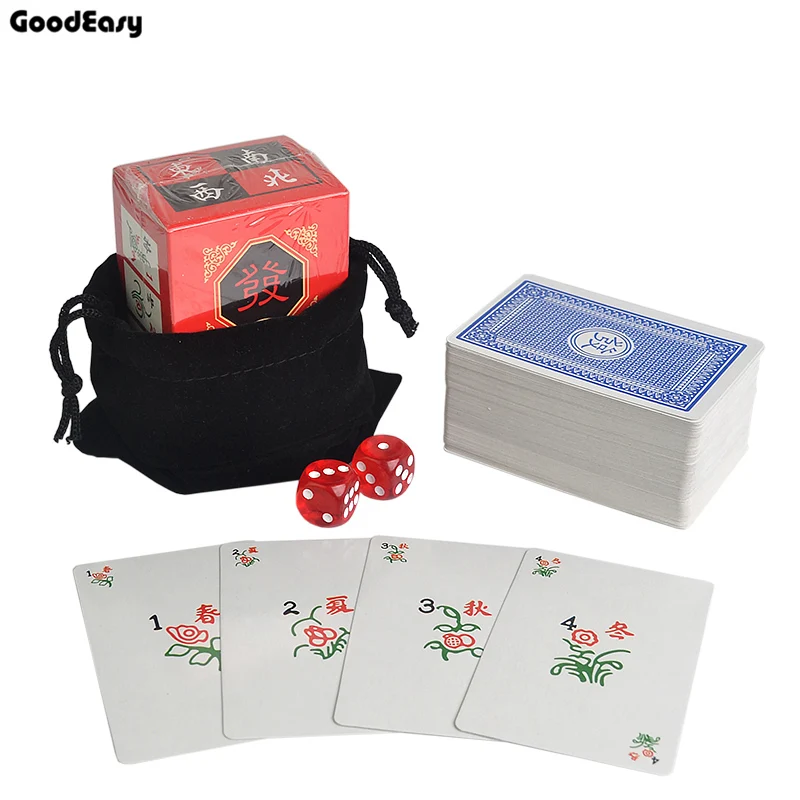 

Mahjong Top Quality Waterproof Plastic Playing Cards with 2 Acrylic Dices&Flannelette Bag Travel Mahjong Poker Card Chinese Game