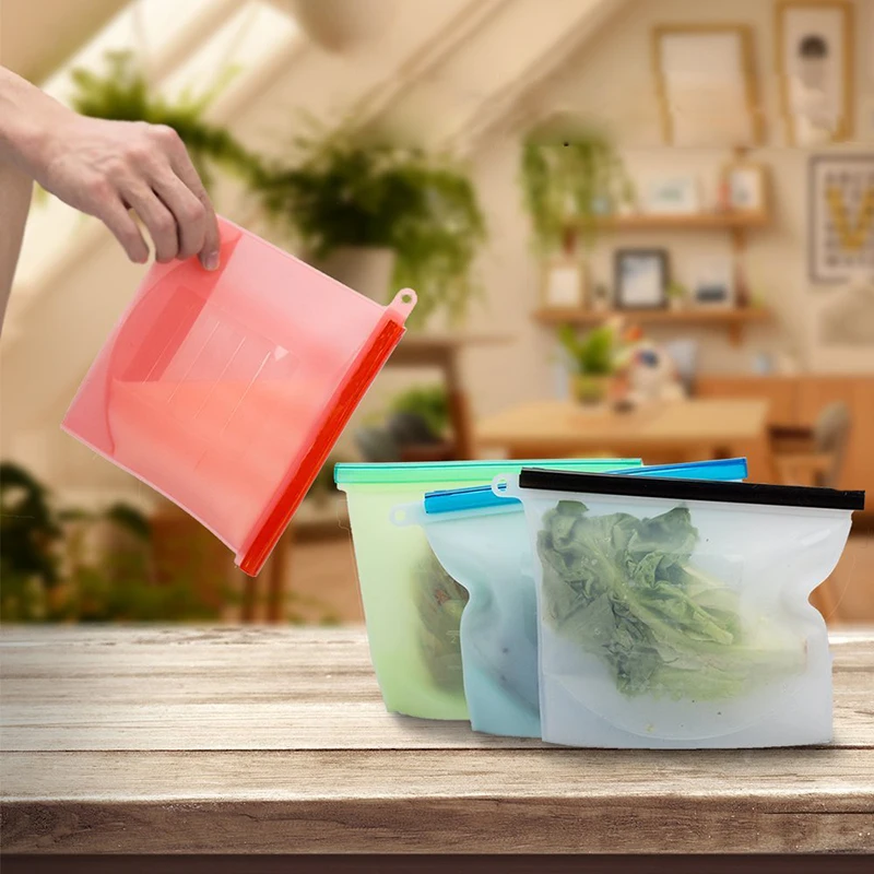 1000 мл силиконовый мешочек для еды Ziplock Reusabl Герметичный вакуумный упаковщик для холодильника для хранения фруктов, мяса, молока, кухонные принадлежности
