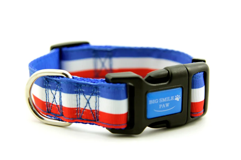 Nylon Dog Collar Adjustable Tricolor flag Theme Print Quick Release Puppy for Small Medium Large Dogs Walking Training | Дом и сад