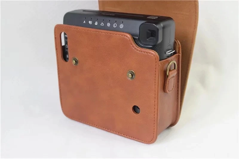 Protective Case Brown/Black PU Leather Camera Bag with Strap for Fujifilm Instax Square SQ6 Instant Film Camera