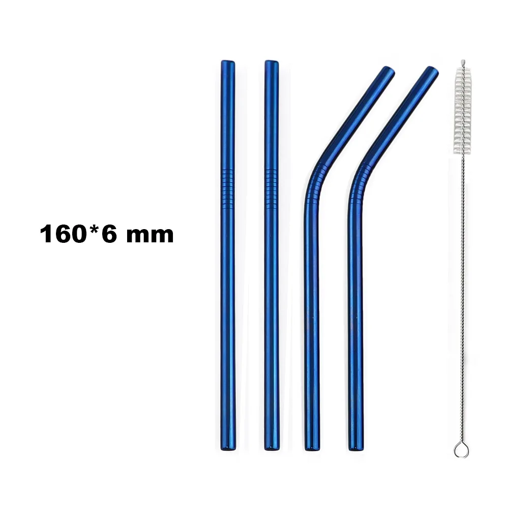 16cm Blue 304 Нержавеющая сталь металлическая соломинка 4/8 шт. Многоразовые соломинкой с чистящая щетка для кружек 20/30 унций красочные экологически чистые питьевые соломинки - Цвет: 16cm Blue