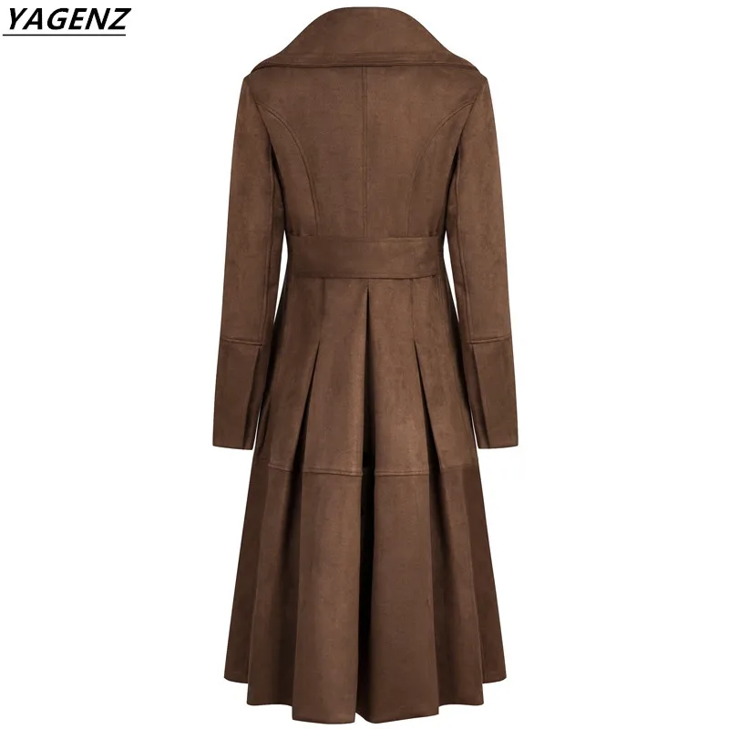 Осень 2017 Женское пальто двубортная куртка из искусственной замши с длинными