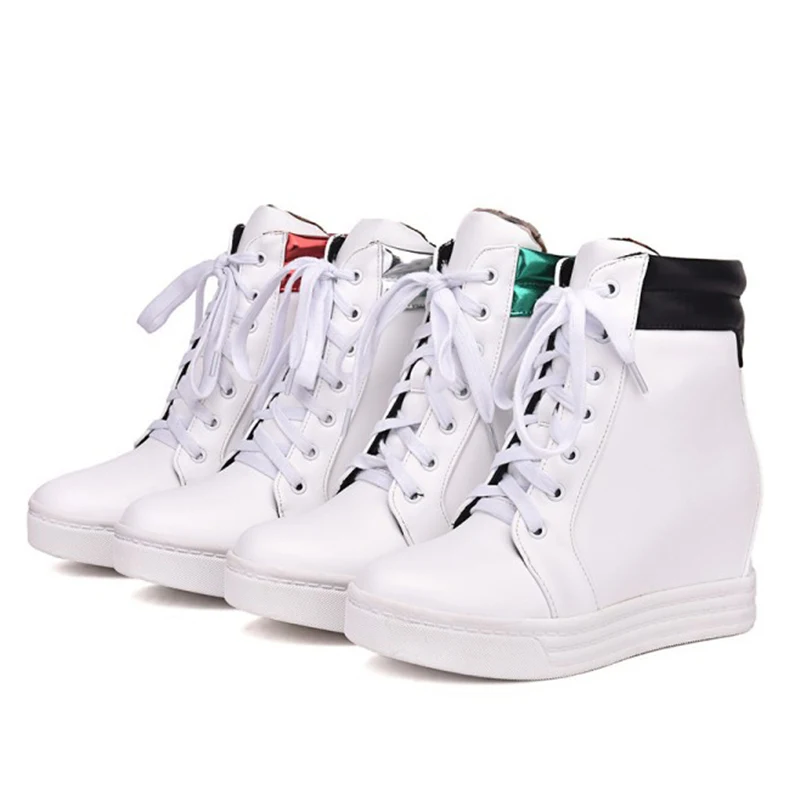 Tfsland Women Height Increasing Shoes Female Breathable White Shoes Flat Walking Shoes Sneakers Women Wedge Platform Ankle Boots