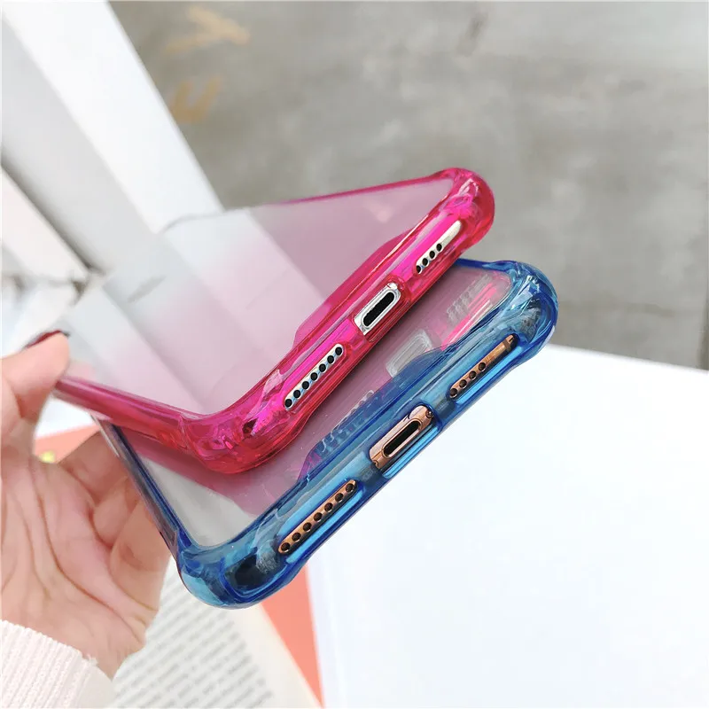 Прозрачный чехол для телефона iPhone 6 S 7 8 Plus силиконовый + акриловый градиентный