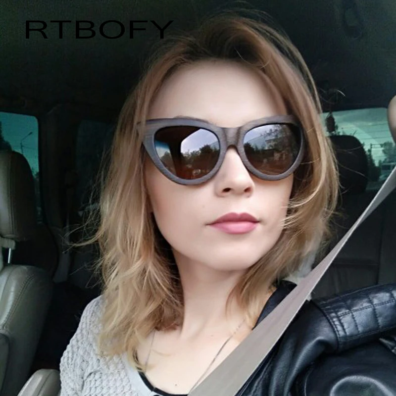 RTBOFY деревянные солнцезащитные очки для женщин Бамбуковая оправа с