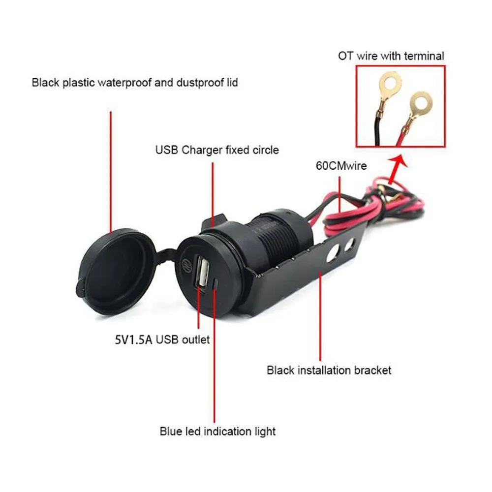 1Pcs 5V 1.5A Motorcycle Electric Car Phone Charger Cigarette Lighter Type USB Waterproof Modification 12V |