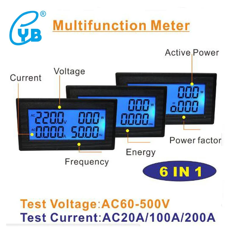 YB5140DM ЖК дисплей цифровой вольтметр Амперметр AC60 500V 20A 100A 200A измеритель напряжения