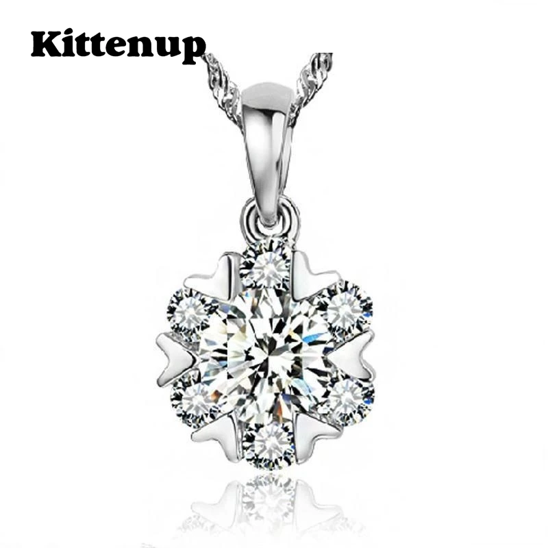 Kittenup серебро Цвет корейский OL цветок Снежинка горный хрусталь кулон Цепочки и
