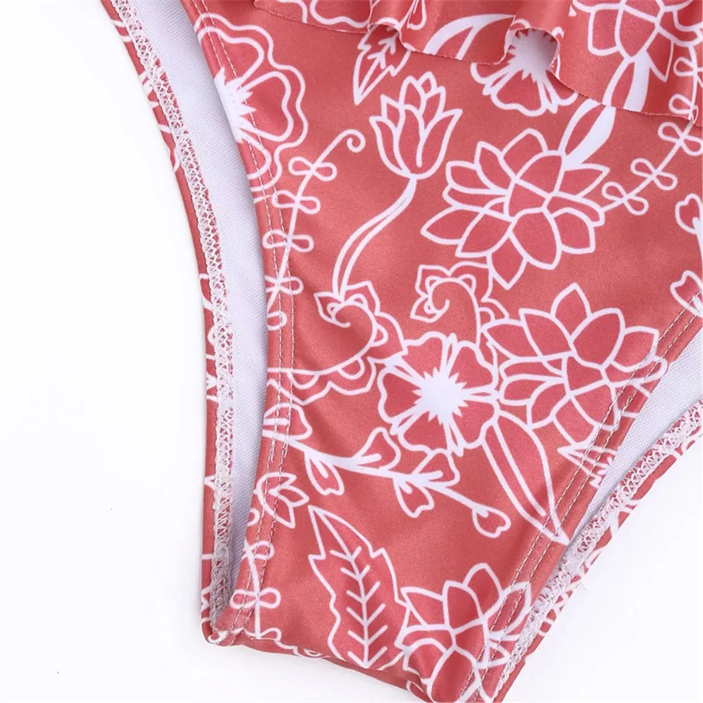 

sexy bikini 2019 printing Flower Camisole Lotus leaf edge Bandage Breast pad bikinis set swimwear women swimsuit biquini mayo