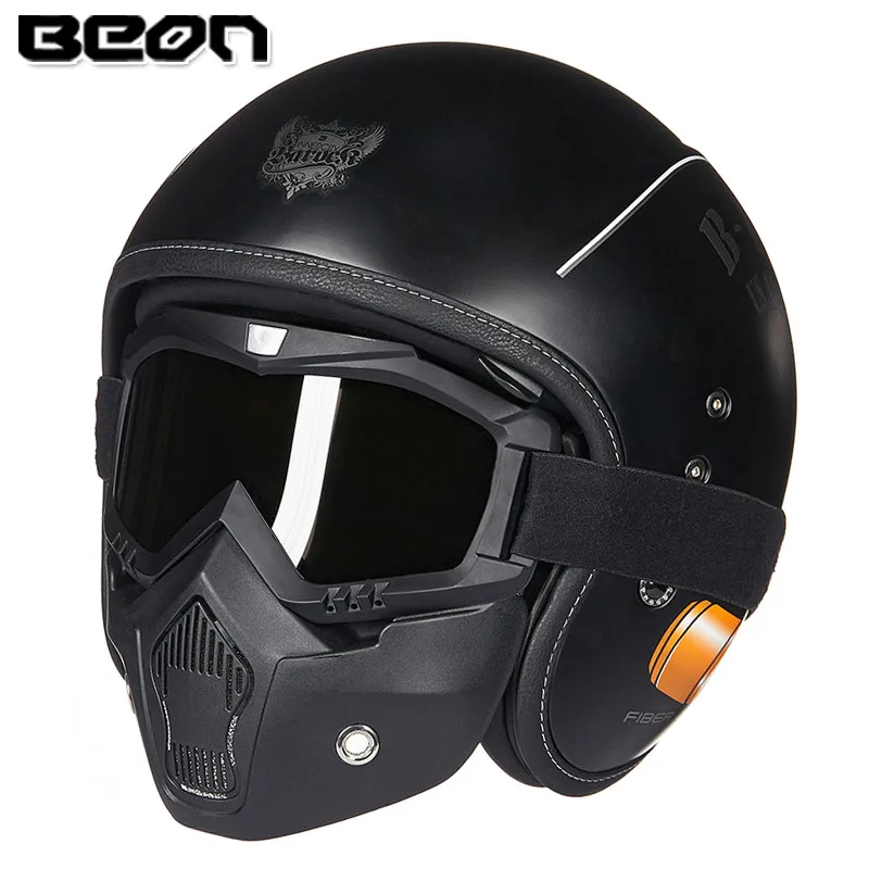 Model 6 with mask BEON мотоциклетный шлем винтажный самокат открытый шлем Ретро реактивный шлем стекловолокно capacete Moto cascos с внутренним козырьком - Цвет: Model 6 with mask