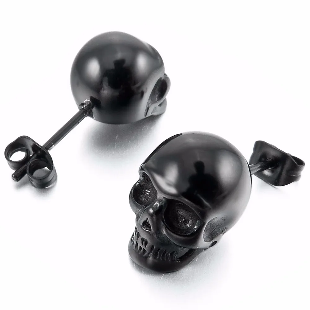 

Men's Stainless-Steel Stud Earrings CZ Silver-Tone White Skull free shipping wholesale