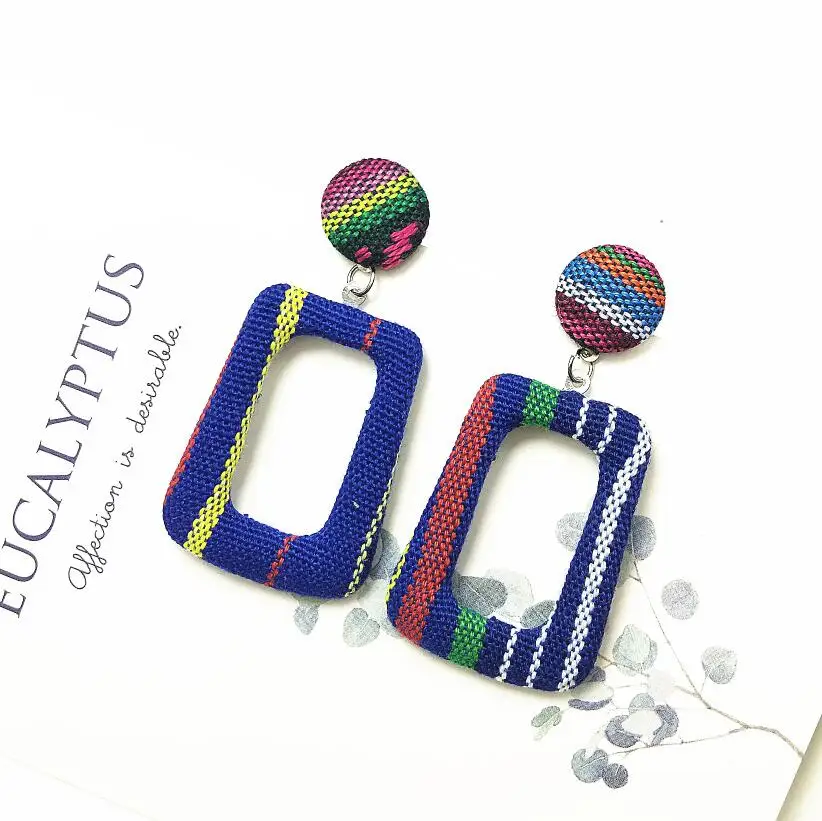 ju dark blue New Dangle Big Round Earrings For Women Fashion Handmade Square Geometric Earrings Statement Drop Earrings - Окраска металла: ju dark blue