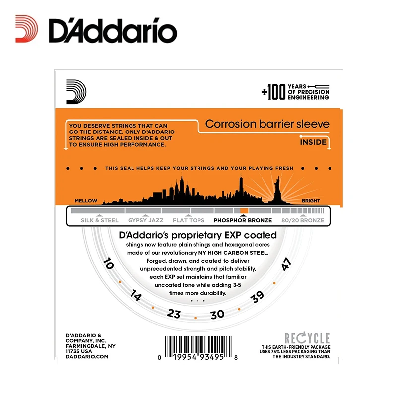 Струны для гитары D&#x27Addario DAddario EXP15 со стальными фосфорными бронзовые