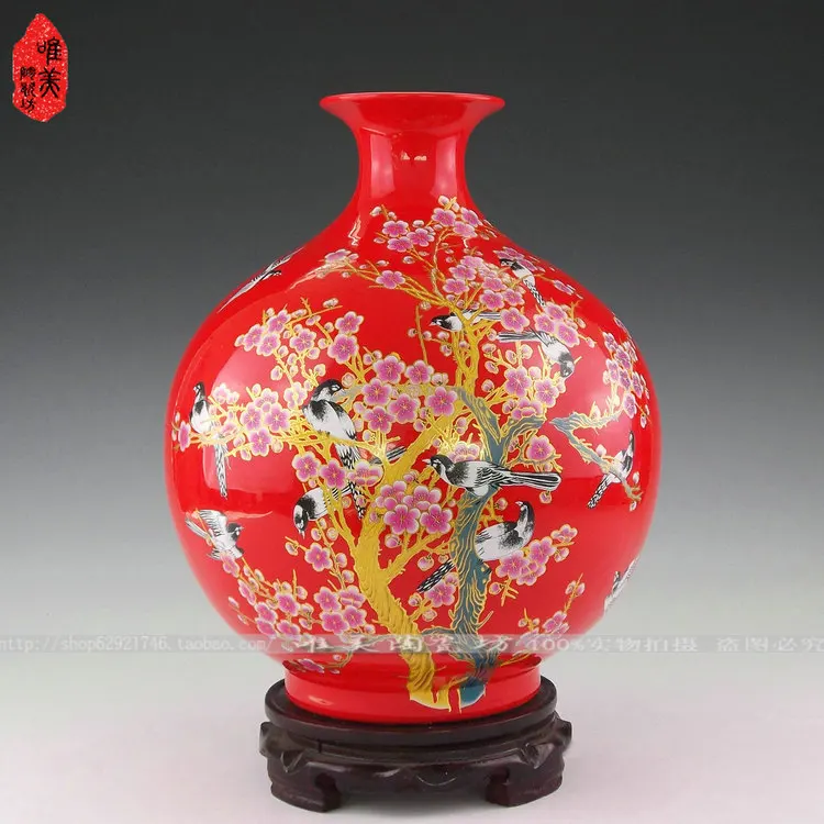 Jingdezhen ceramics color porcelain vases/China/red pomegranate bottles/good news all the time Red vase