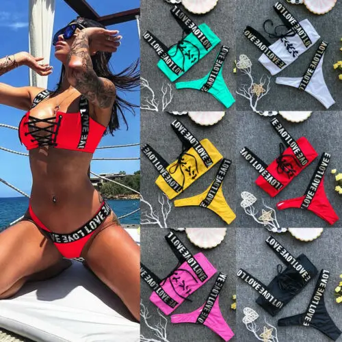 Мини бикини женские пикантные письмо с эффектом пуш ап на лифчике Раздельный