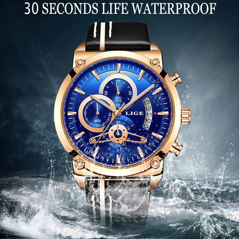 LIGE новые мужские часы хронограф аналоговые кварцевые с датой светящиеся руки