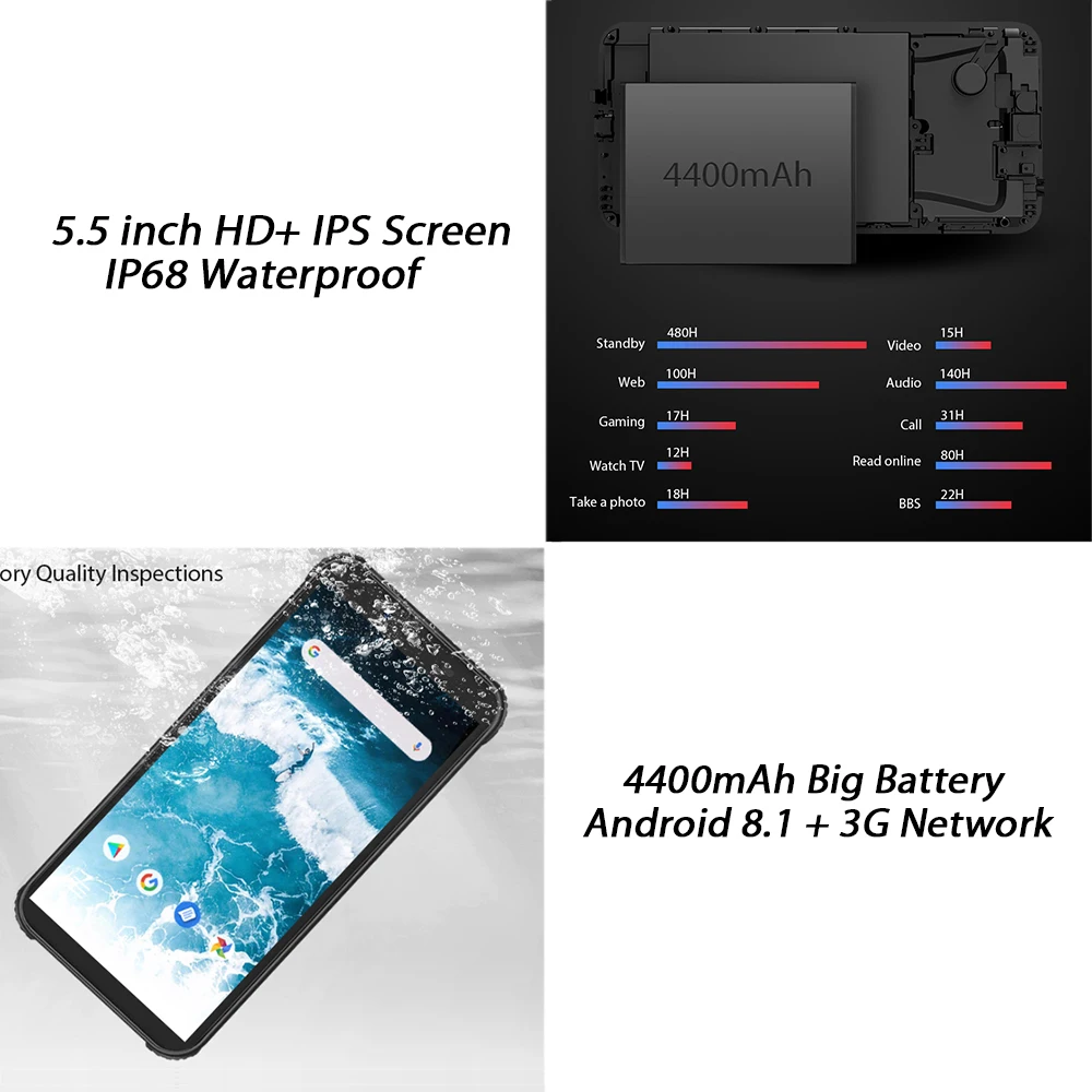 Blackview BV5500 IP68 водонепроницаемый сотовый телефон 5 дюймов 18:9 HD + IPS Android 8 1 3G смартфон