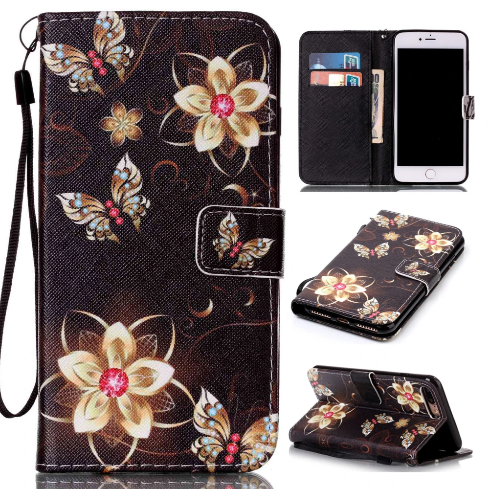 TANZ Stand Flip Magnetic Wallet Back Cover Leather flower Paiting Soft Case For iphone 5 6 6plus 6Splus 7 7plus mobile phone bag |
