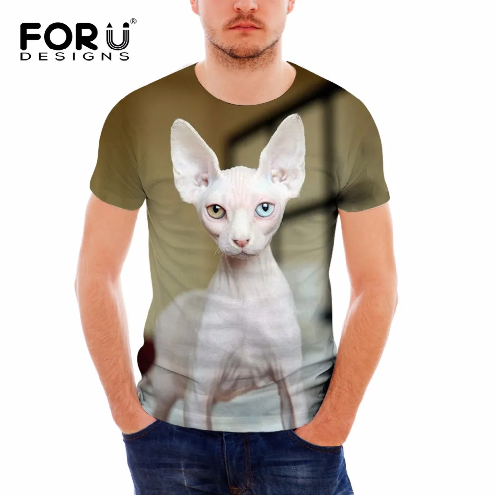 FORUDESIGNS/дышащая Летняя женская футболка забавная 3D кошка Сфинкс печать короткий рукав Футболка для мужчин животный узор одежда