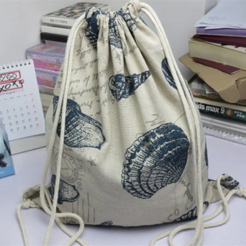 Дорожный рюкзак YILE из хлопка и льна на шнурке Студенческая сумка для книг ракушка