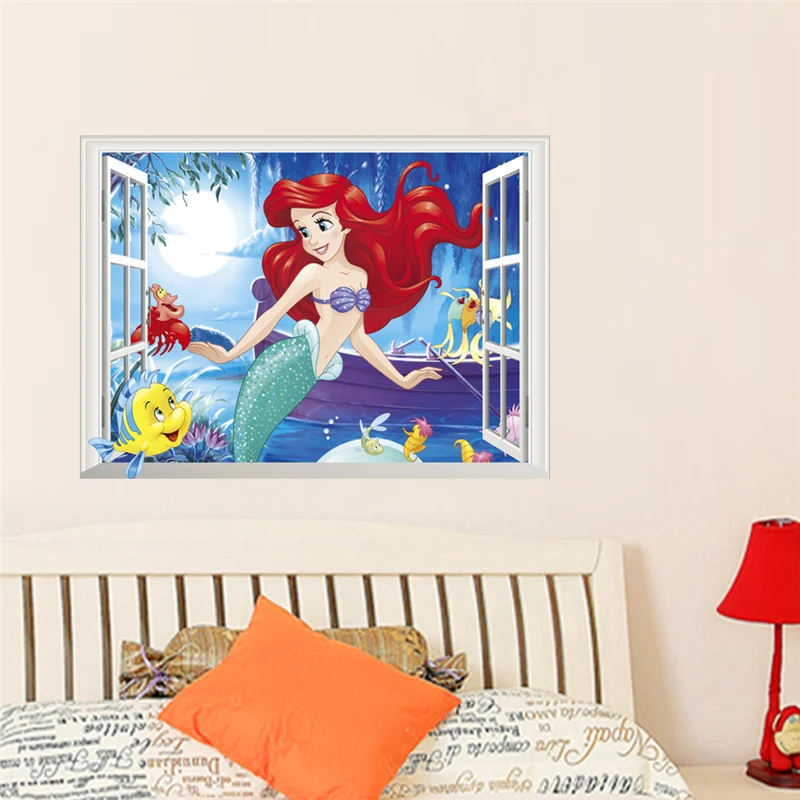 D003-P Белоснежка, Золушка, Аврора, принцесса, 3d наклейки на окна для детской комнаты, украшение для дома, мультяшная фреска, художественные наклейки на стены для девочек - Цвет: D003-P